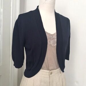 Vintage Chaps Ralph Lauren Modest Navy Cropped 3/4 Sleeves Cardigan S